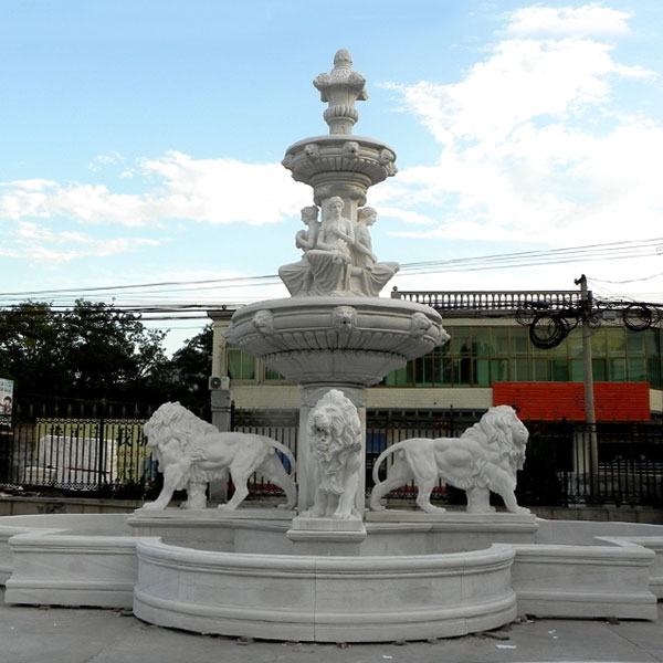 Large outdoor tiered water fountains with lion statues for sale