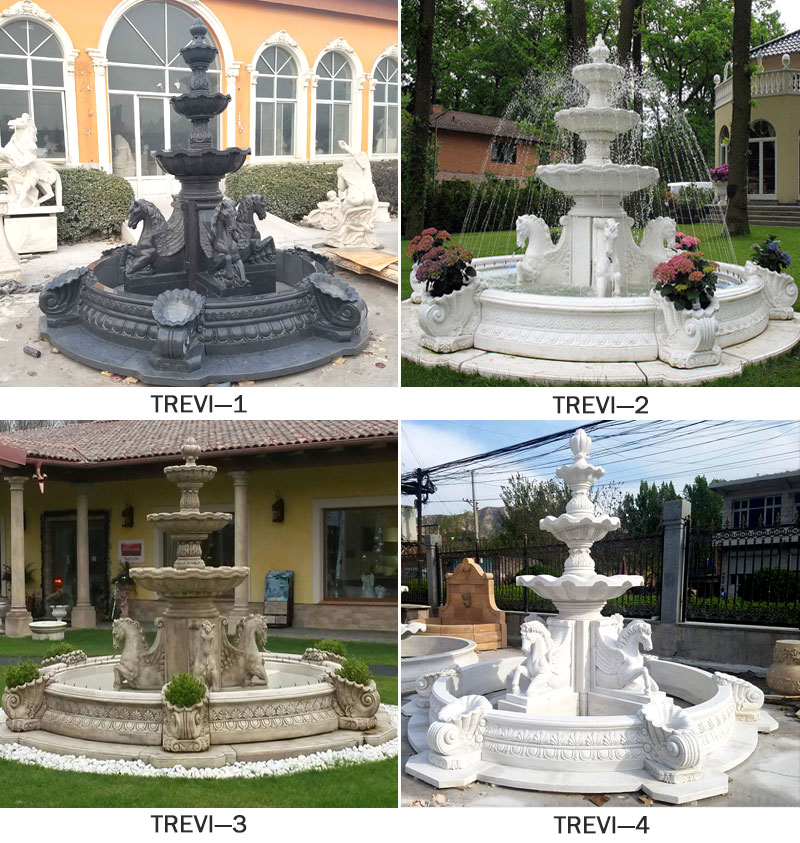 Antique Marble Outdoor Garden Water Fountains with horse statues designs
