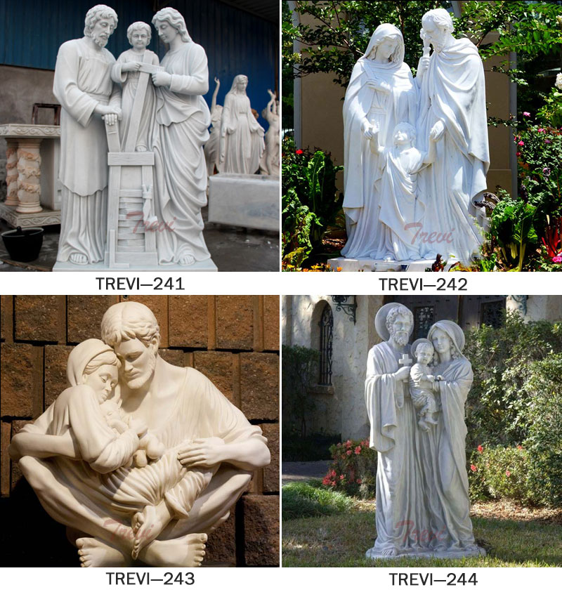 Catholic Holy family garden marble statues and decor details