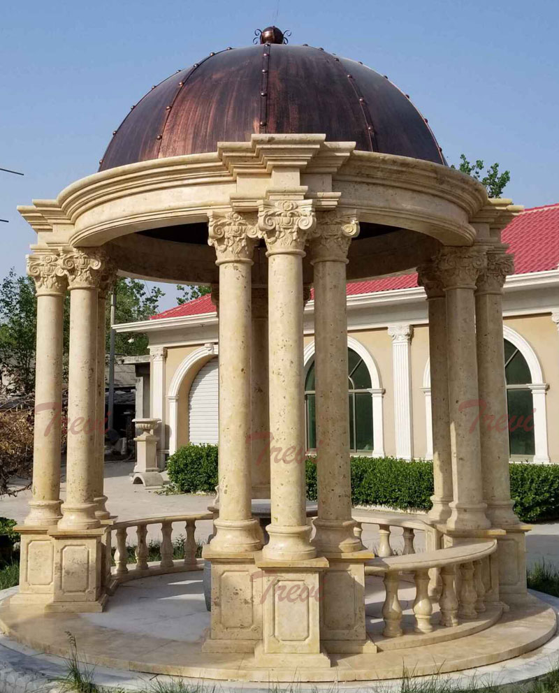 Buy round antique beige marble garden gazebo with stone pillars designs
