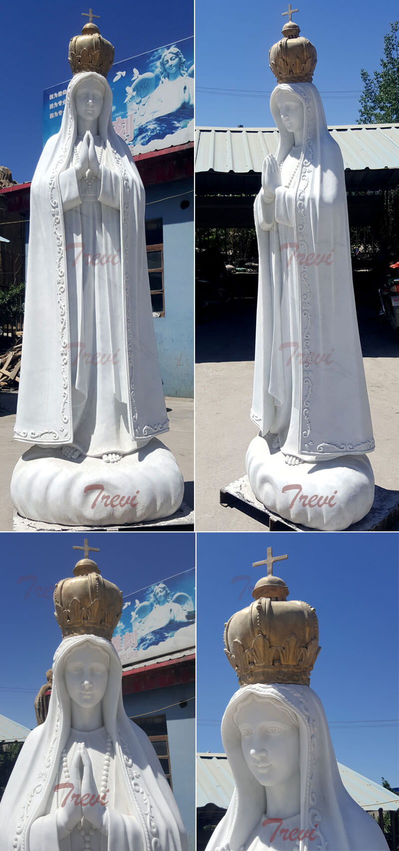Catholic marble outdoor statues lady of fatima portugal with crown designs