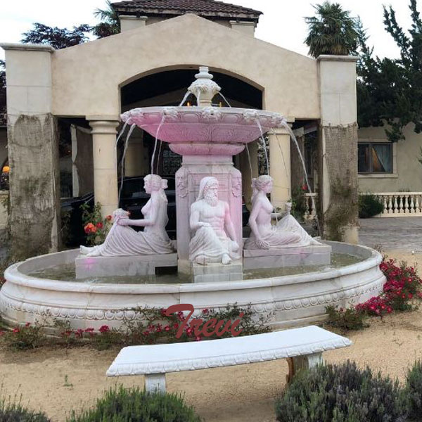 Feedback of white marble 2 tiers outdoor water fountains with sitting woman statues for sale