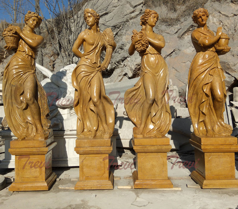 Goddesses of the four season beige marble sculptures for outdoor garden designs