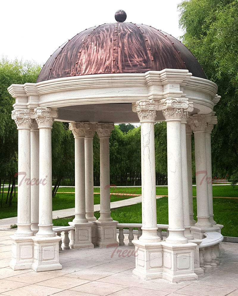 Hardtop white marble garden gazebo with pillars design