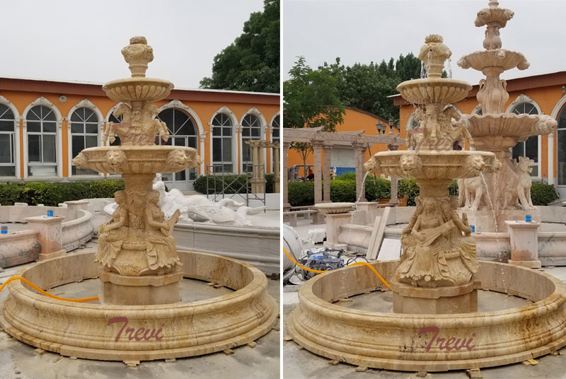 Outdoor antique beige marble 3 tiers water fountain for garden landscape designs details