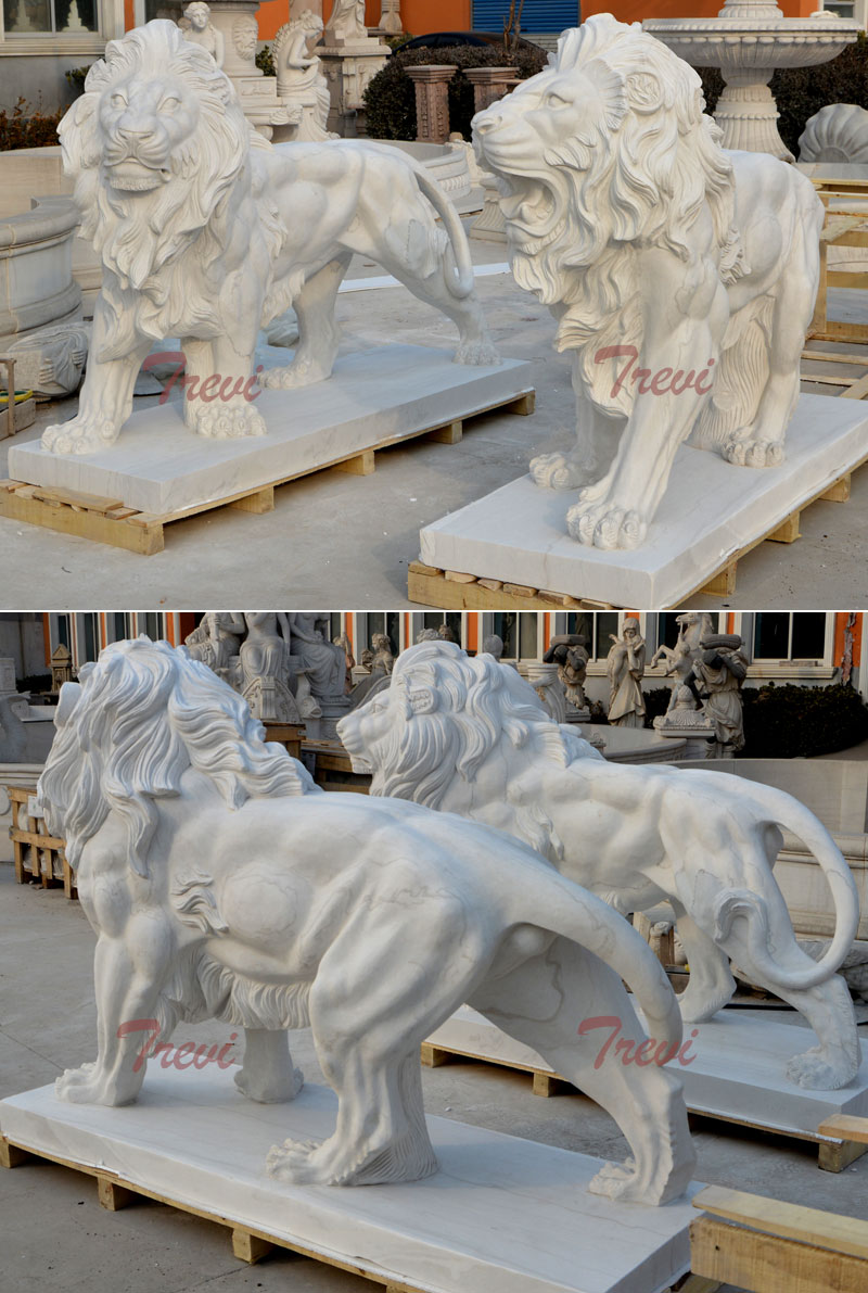 A pair chinese marble standing lion sculpture for guarding entrance designs