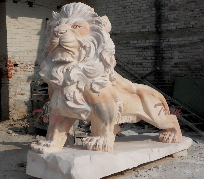 Big chinese marble lion life size in front of house outdoor ornaments