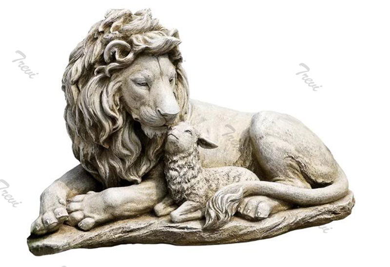 Chinese marble lion and lamb statues outdoor garden decor for sale