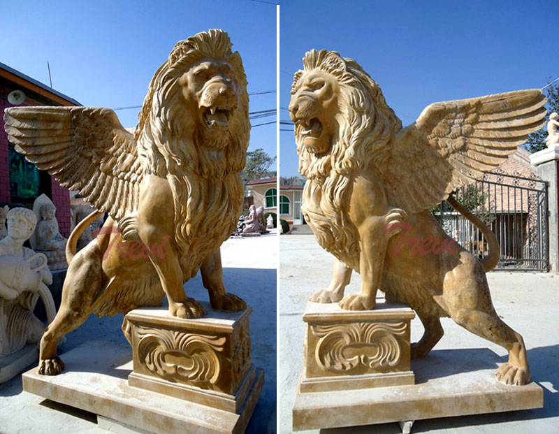 Decorative lion gargoyle statues in front of house for sale