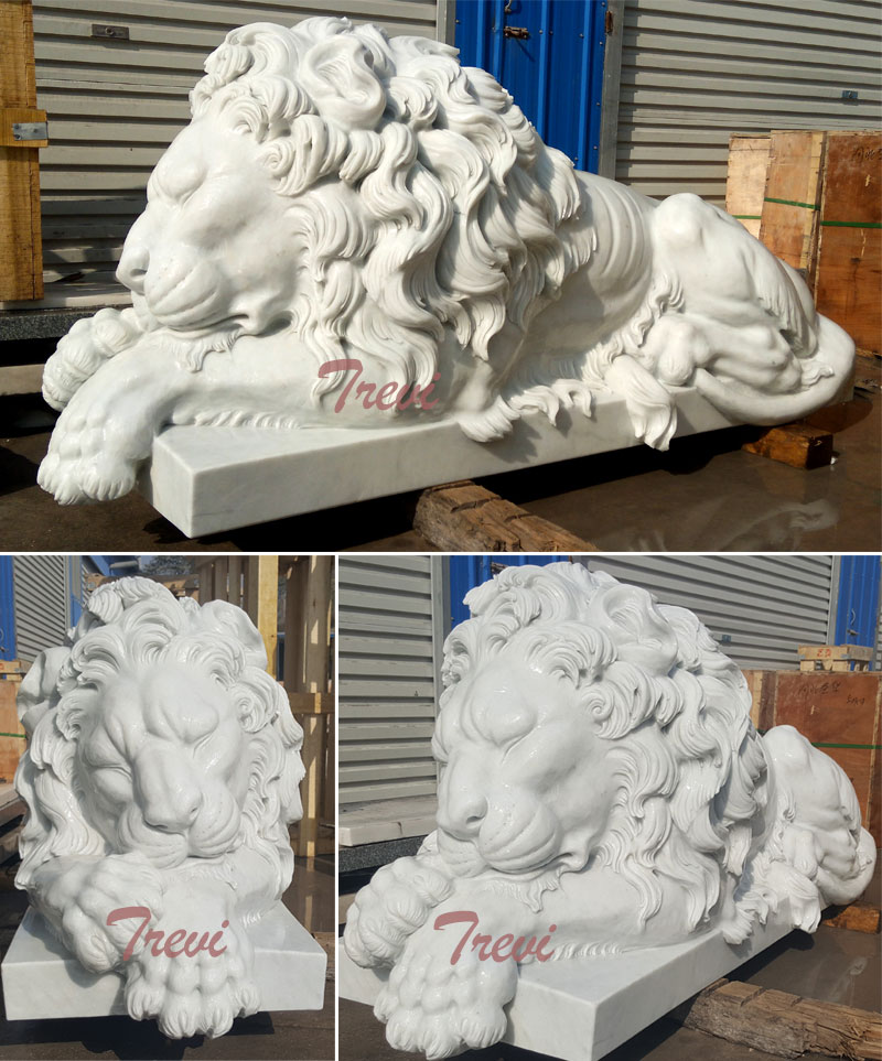 Life size white sleeping lion statue for house garden