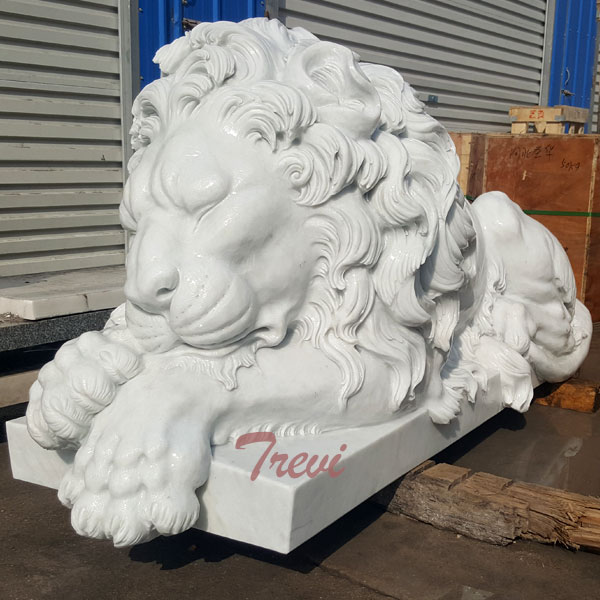Life size white sleeping lion statue for house