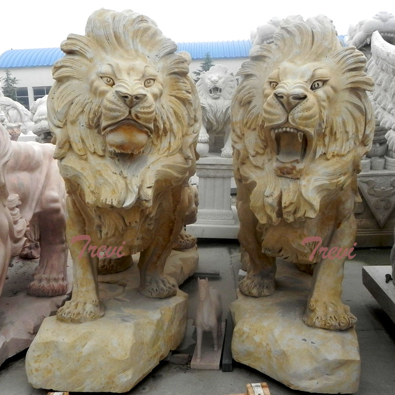 Pair of antique big guardian lion statue outside houses for sale
