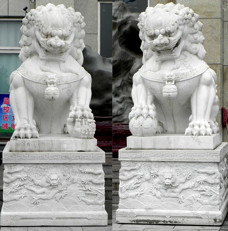Factory white guardian foo dog statues pair artwork for driveway