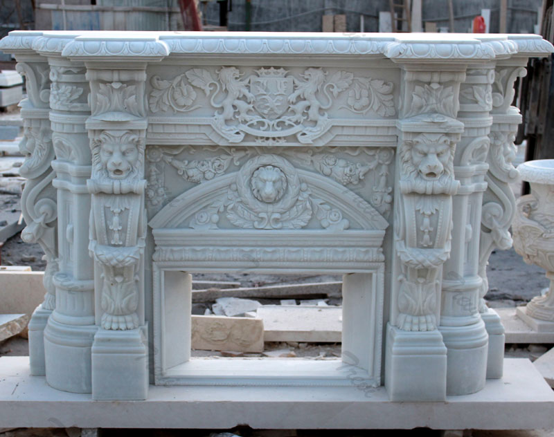 Buy white mediterranean stone fireplace mantels and surround decor online