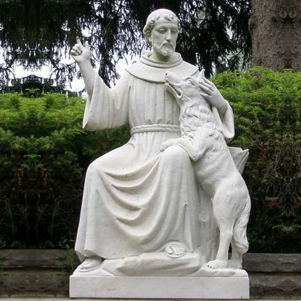 Catholic saint st. francis of assisi white marble statue with dog for sale