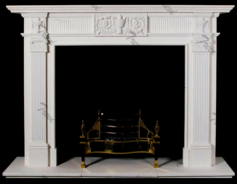 Cheap simple white marble tiles fireplace mantel frame for sale