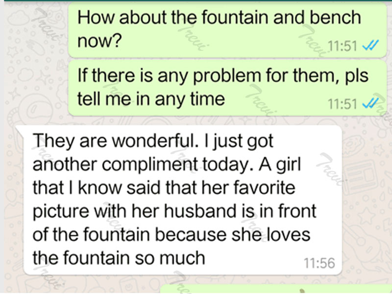 Clients feedback of two tiers marble water fountain with nude woman statues and lion face for outdoor garden decoration