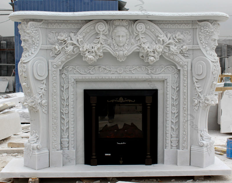 Contemporary home depot white marble carving fireplace mental surround for sale