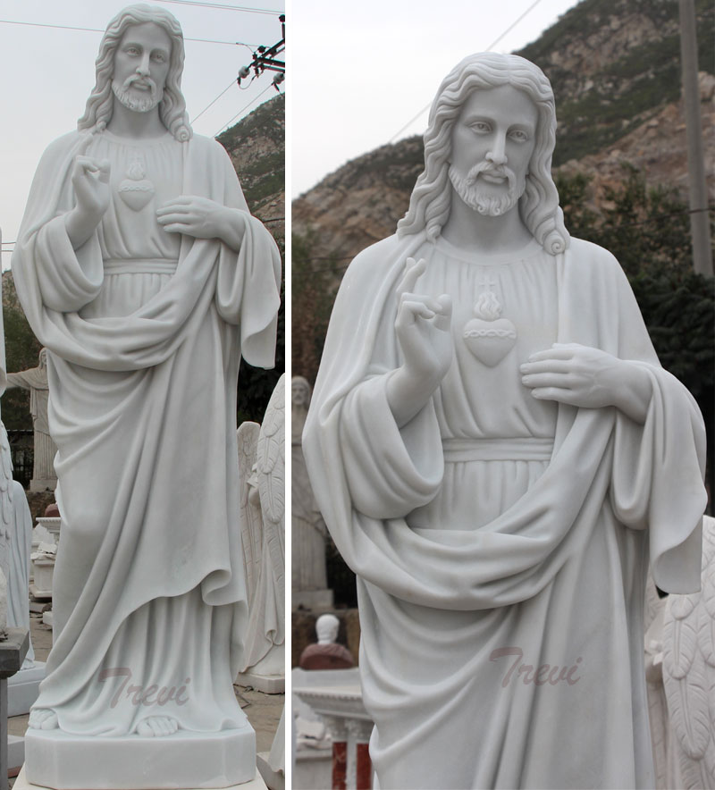 Life size sacred heart of jesus christ white marble sculpture factory directly supply