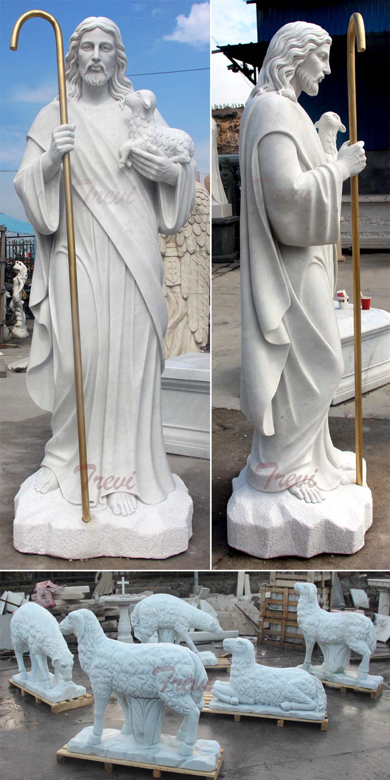Outdoor religious statues of life size shepherd jesus hold lamb designs online sale