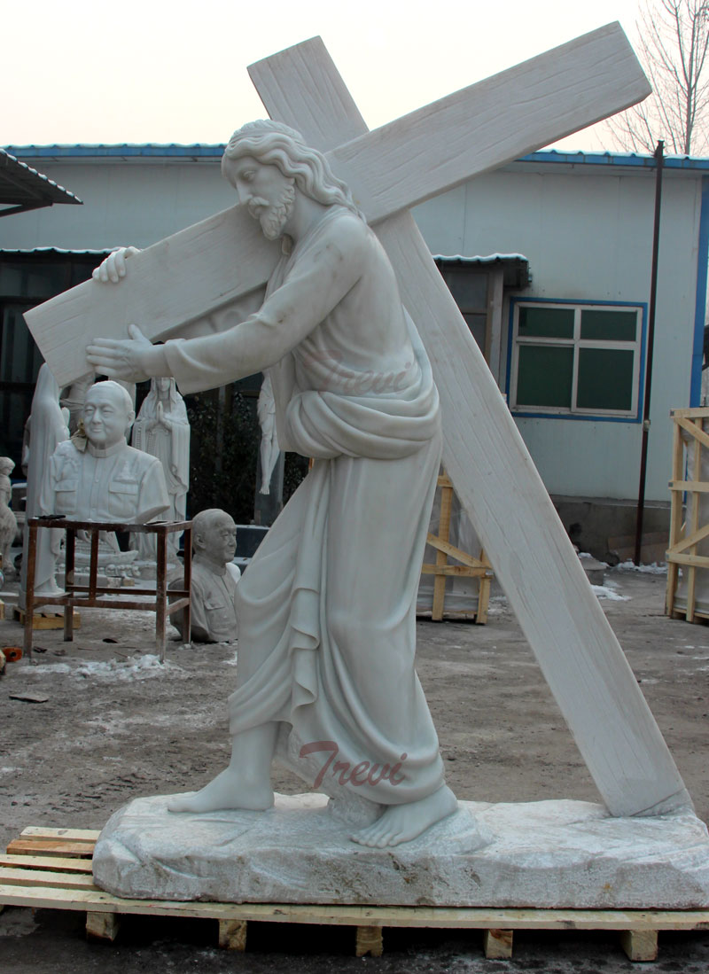 Outdoor white religious garden statues of jesus carrying cross statue for sale .jpg