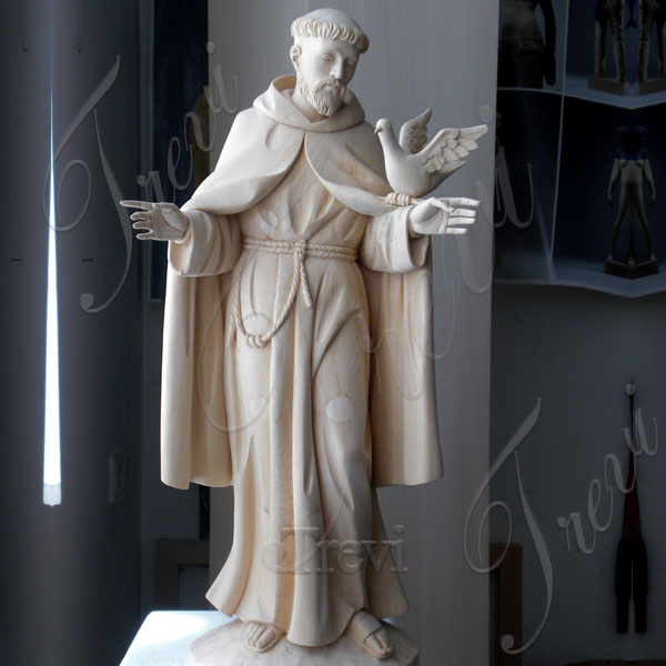 Patron saint francis of assisi garden statue with doves white marble carving for sale
