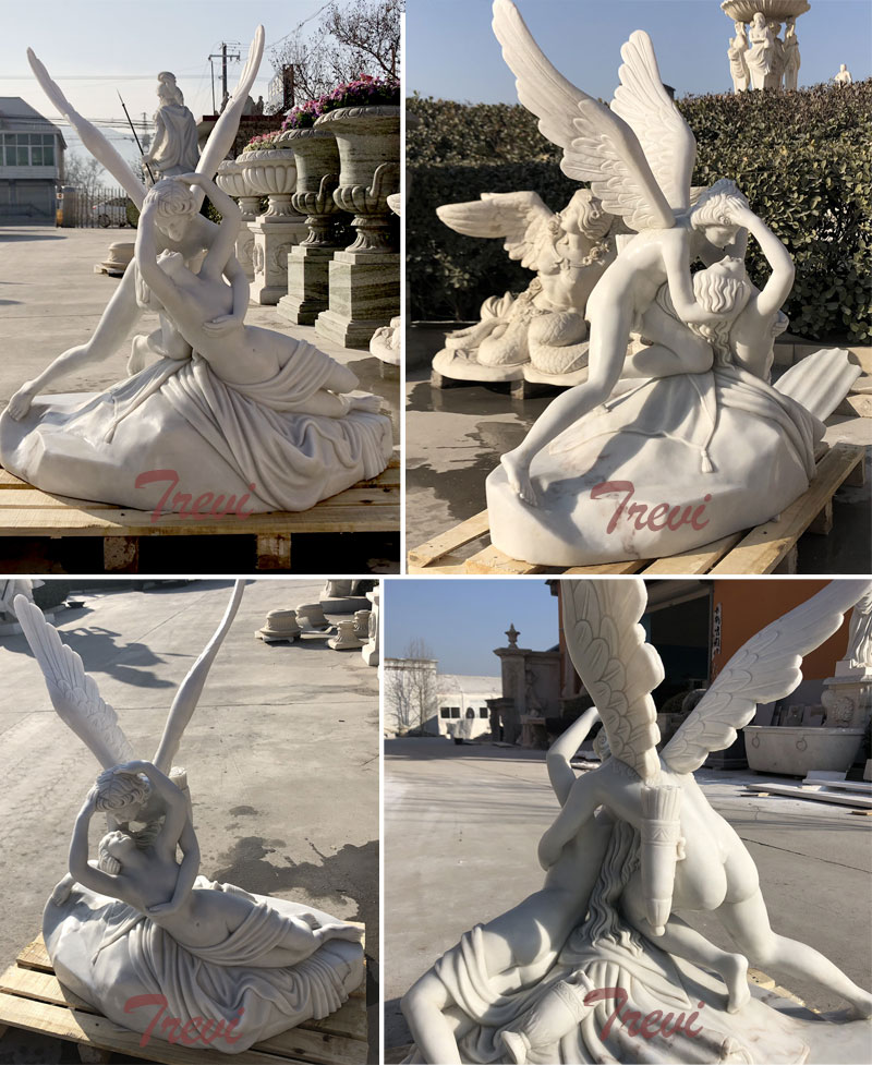 life size garden statue of Psyche Revived by Cupid's Kiss designs for sale