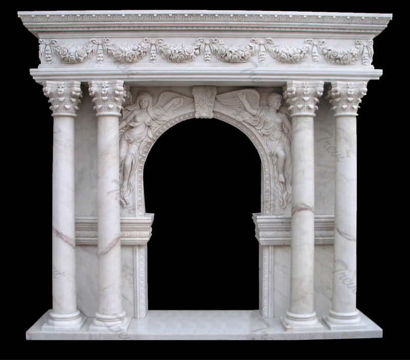 Contemporary white marble fireplace mantels shelf with columns ideas for sale