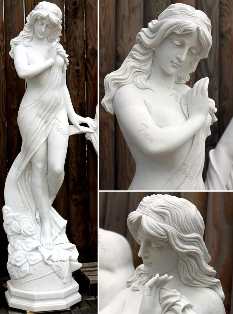 Life size nude female white marble garden statues details