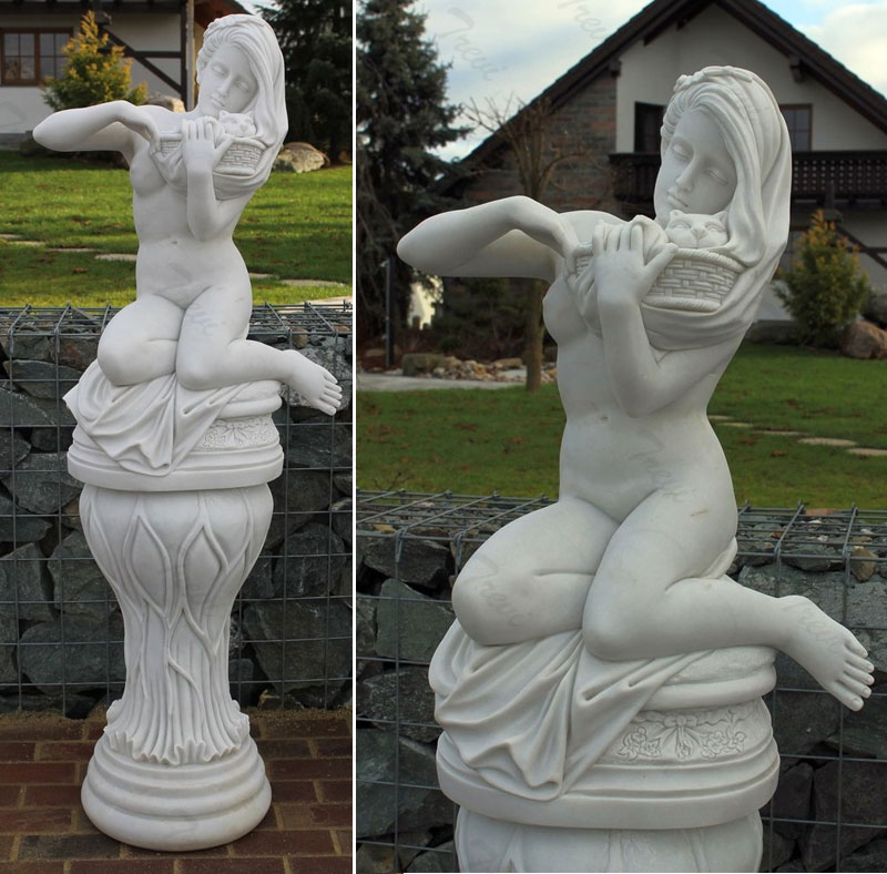 Nude art sculpture female with cat for garden lawn decor outdoor