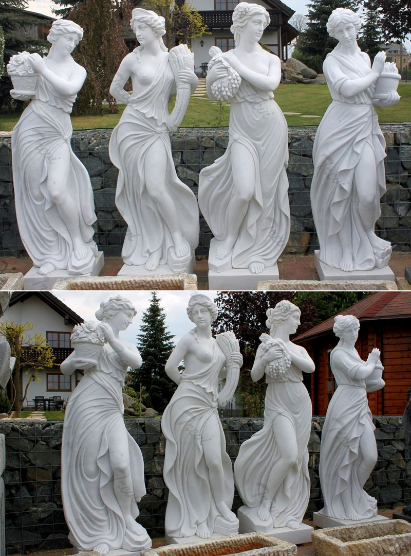 Outdoor white marble four season goddess life size garden statues designs details