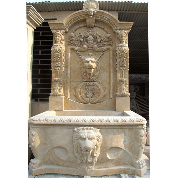 Antique beige marble lion head wall garden fountains for sale