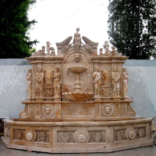 Antique luxury lion head garden water wall fountain with basin ideas for sale