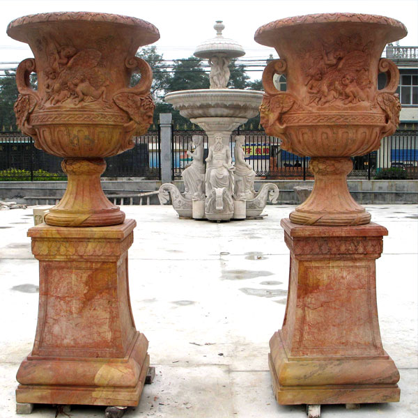 Beige marble large planters pots for yard decor