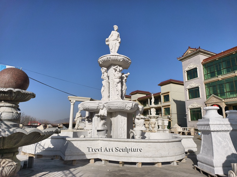 large marble luxury water fountain with greek statues for palace