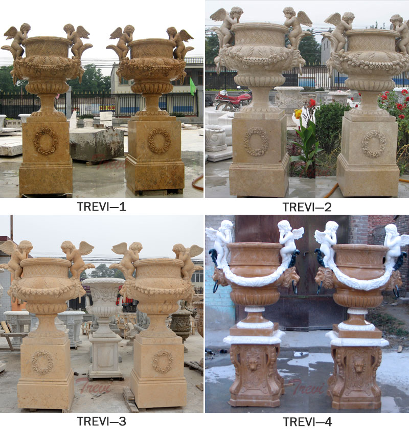 Large marble flower planter pots with base in pairs sale designs