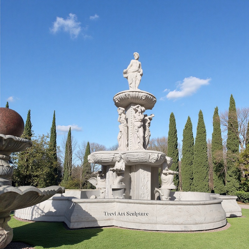 marble luxury water fountain with greek statues for park