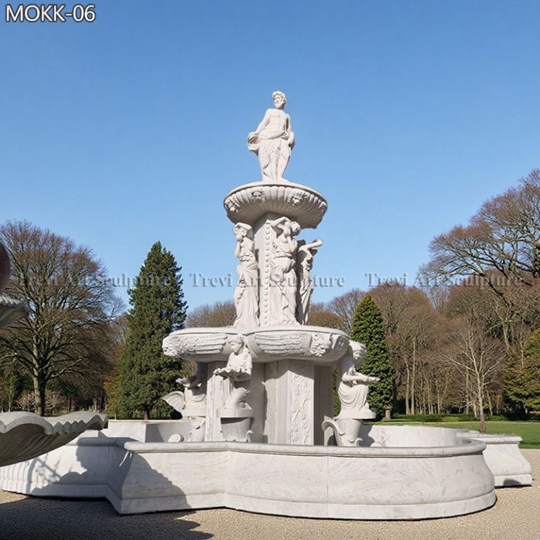 marble luxury water fountain with greek statues for palace
