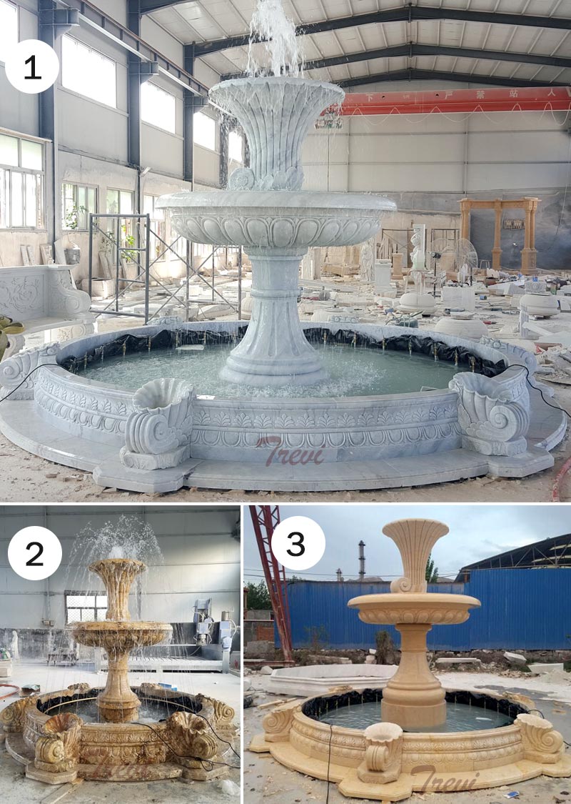 Outdoor 2 tiers white marble water fountain
