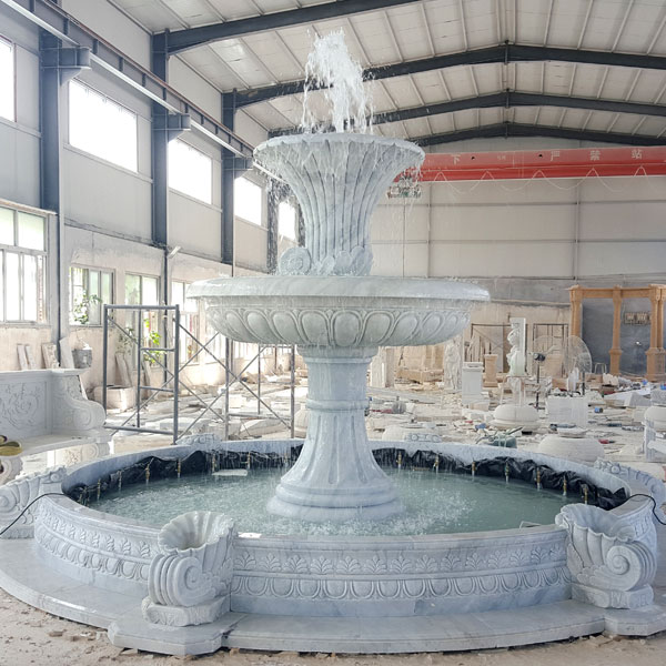 Outdoor 2 tiers white marble water fountain for the entrance of community