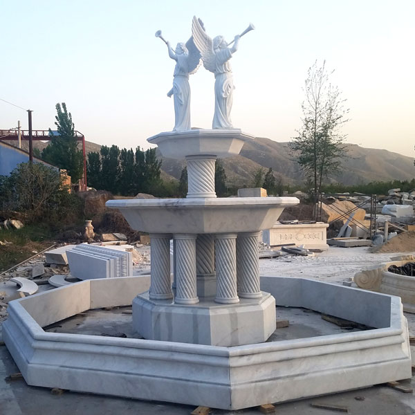 Outdoor tiered columns water fountain with bernini angel statues for sale