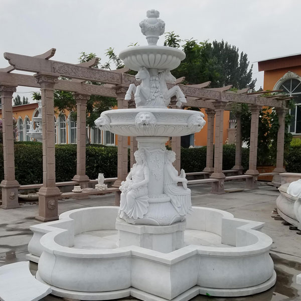 Outdoor white marble big water fountains with horse and woman statues for the decor of public park
