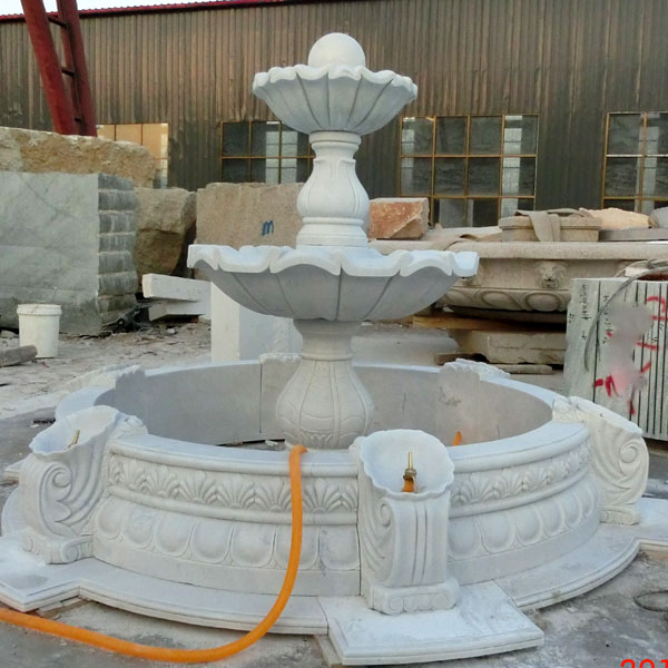 Three tiers white marble water fountain for the center of garden ornaments