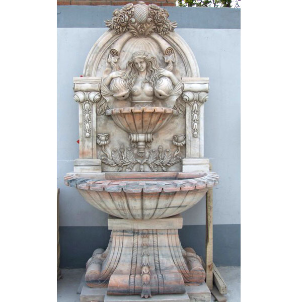 Wall mounted water fountain with woman statues designs outdoor