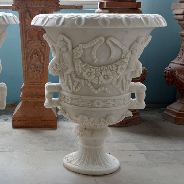 White marble carving flower pots for outdoor entrance of the home