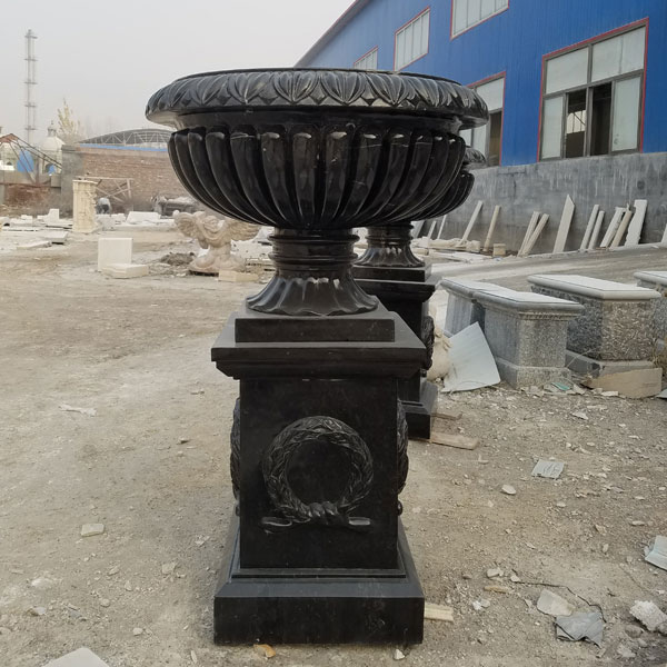 Black marble outdoor garden flower pots factory supply