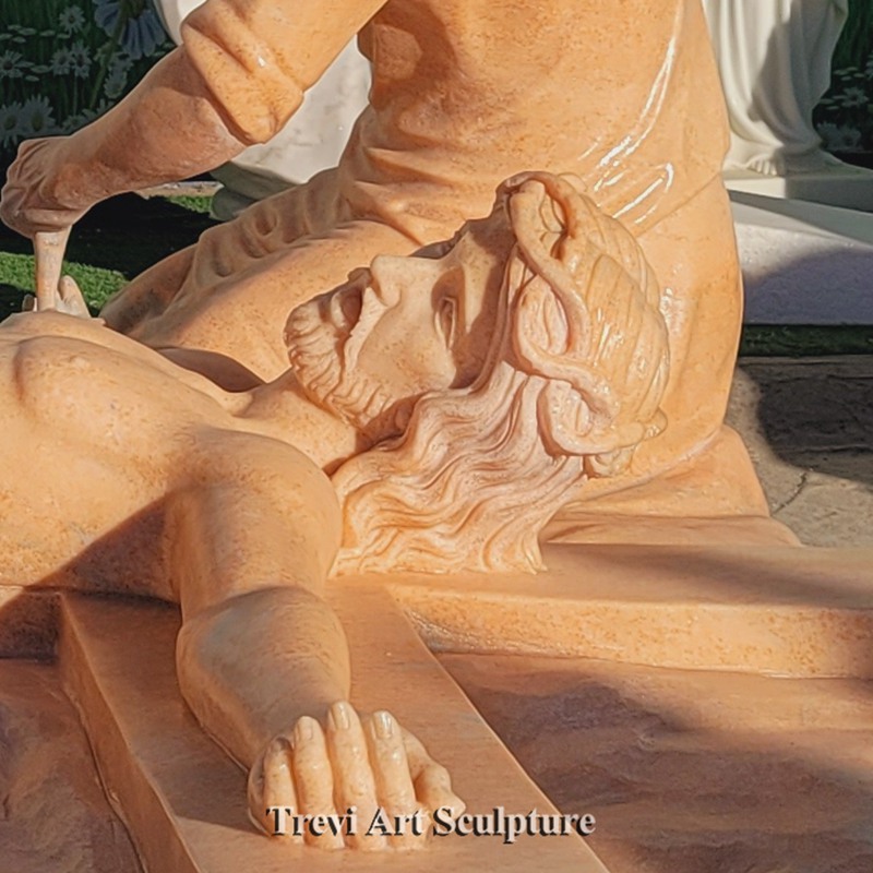 jesus is nailed to the cross marble statue detail 3