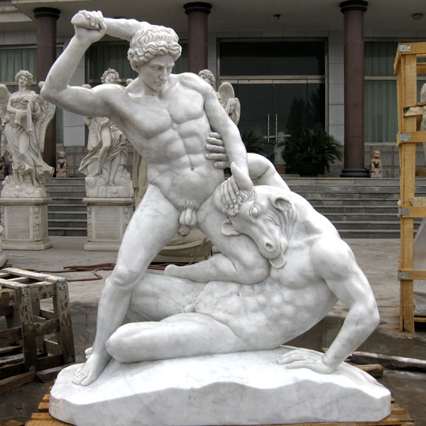 Life size marble garden decor of Hercules And Minotaur Statue for sale