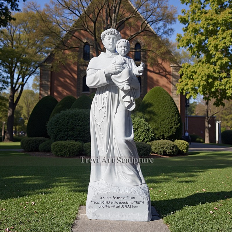 outdoor marble statue of st anthony with baby jesus for church