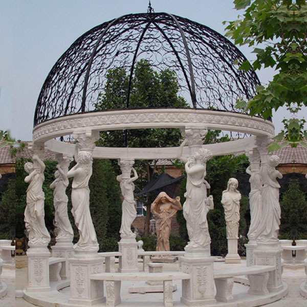 Outdoor yard decor antique marble gazebos with round dome for sale